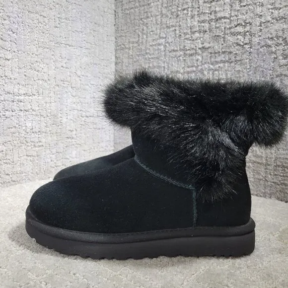UGG Australia Cathie Women's Size 6 US Black Suede Faux Fur Boots 1109852