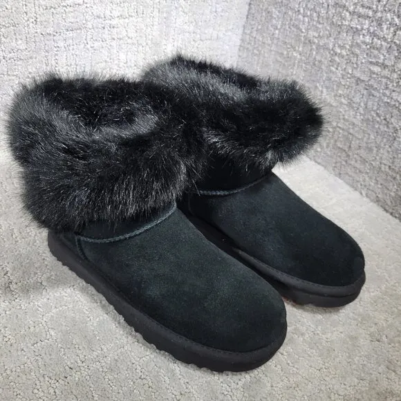 UGG Australia Cathie Women's Size 6 US Black Suede Faux Fur Boots 1109852