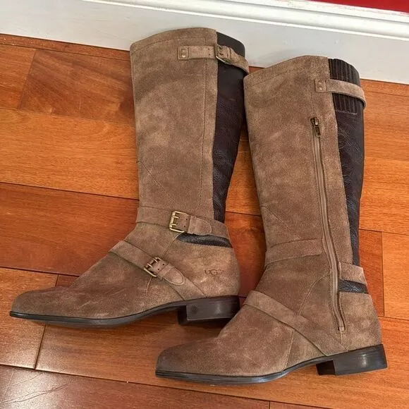UGG Australia Cydnee Tall Riding Boots Womens Brown Suede Leather size 11 Eur 42