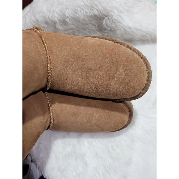 UGG Australia Girls Brown Faux Fur Boots With Ribbons F19010D sz 12