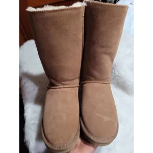 UGG Australia Girls Brown Faux Fur Boots With Ribbons F19010D sz 12