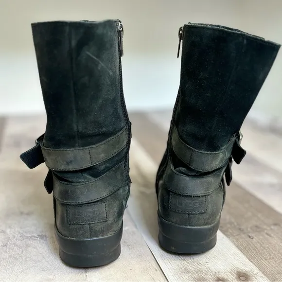 UGG Australia Lorna Black Leather Lined Winter Boots Size 7.5