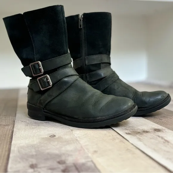 UGG Australia Lorna Black Leather Lined Winter Boots Size 7.5