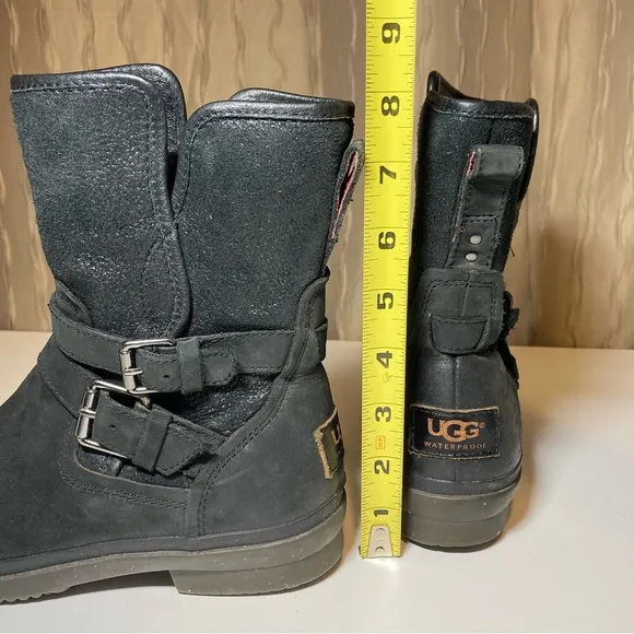 Ugg Australia Simmens Women's 6 Black Waterproof Straps Buckles 1008439 Low Calf