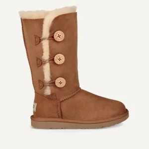 Ugg Bailey Boots Women's Size 7 Brown With Buttons And Faux Fur Trim