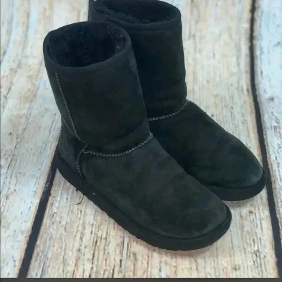 UGG Black Classic Short II Suede Water Repellant Faux Fur Boots