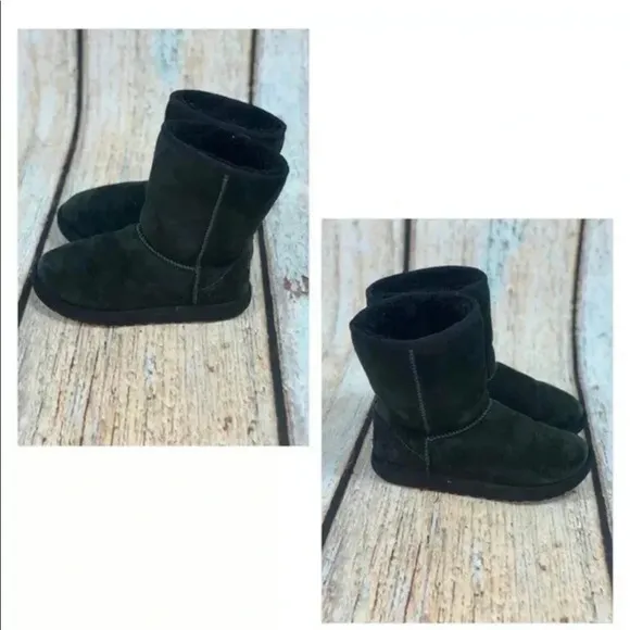 UGG Black Classic Short II Suede Water Repellant Faux Fur Boots