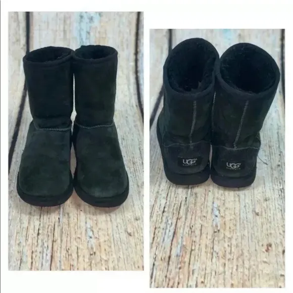 UGG Black Classic Short II Suede Water Repellant Faux Fur Boots