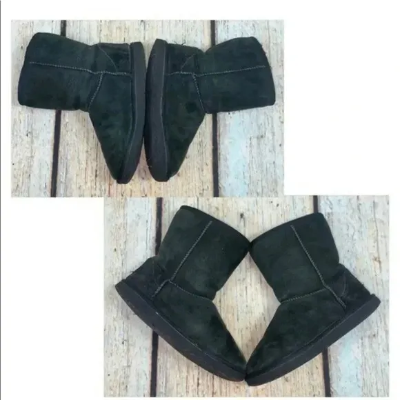 UGG Black Classic Short II Suede Water Repellant Faux Fur Boots
