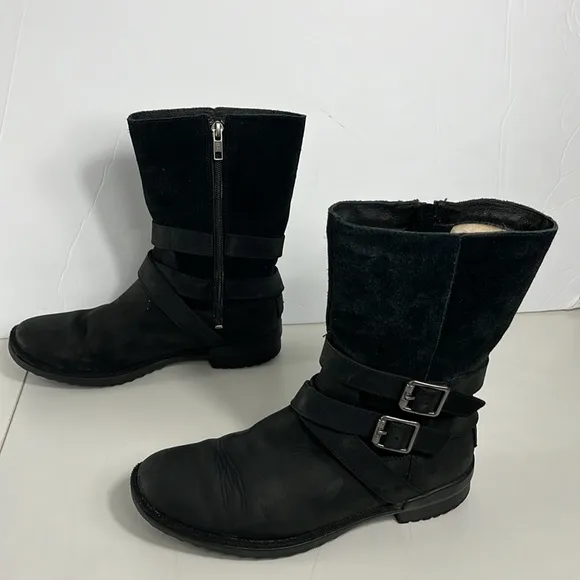 UGG Black Insulated Cushioned Belted Waterproof With Buckle boots women’s 7