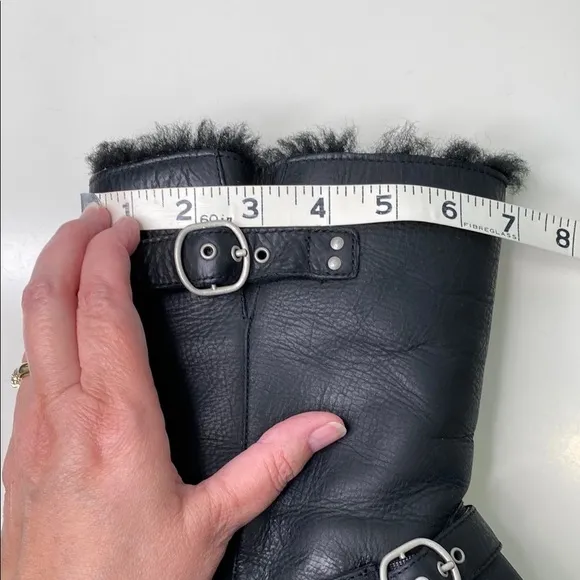 UGG Black Noira Leather Women’s Moto Boots Size 8 Waterproof