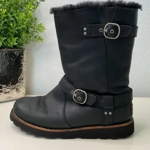 UGG Black Noira Leather Women’s Moto Boots Size 8 Waterproof