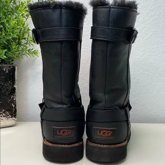 UGG Black Noira Leather Women’s Moto Boots Size 8 Waterproof