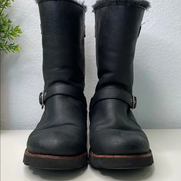 UGG Black Noira Leather Women’s Moto Boots Size 8 Waterproof