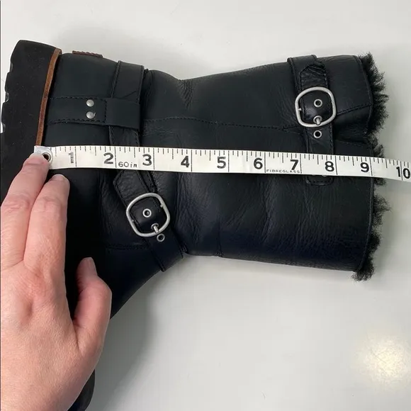 UGG Black Noira Leather Women’s Moto Boots Size 8 Waterproof