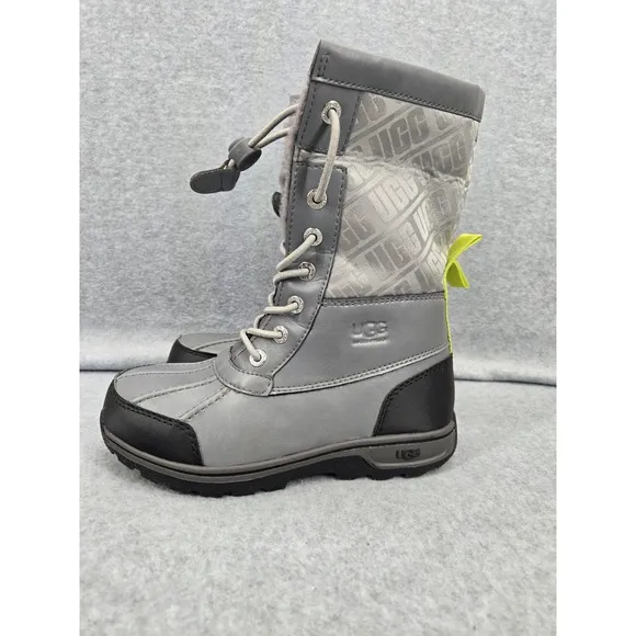 UGG BUTTE II CWR METAL UGG PRINT LEATHER WATERPROOF YOUTH BOOTS SIZE US 2