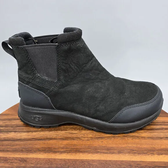 Ugg Chelsea Boots Men's 8 Black Leather Emmett Pull On Waterproof Ankle Comfort