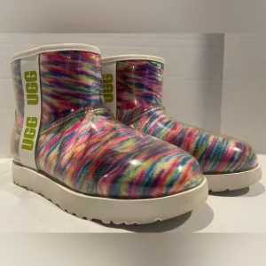 UGG Classic Clear Mini Pixelate Multicolored Rainbow Waterproof Boots Womens 7