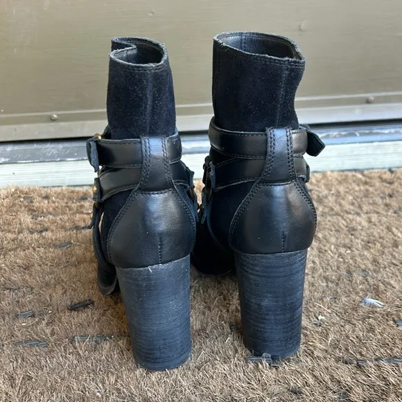 Ugg Dandridge Black Suede Heeled Ankle Boots Leather Women's Sz 7 Excellent