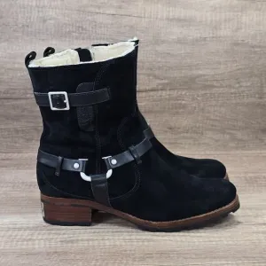 UGG Endell Women's Size 9 Black Harness Biker Suede Boots (5604)