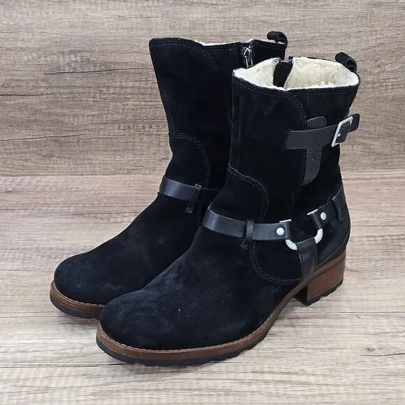 UGG Endell Women's Size 9 Black Harness Biker Suede Boots (5604)