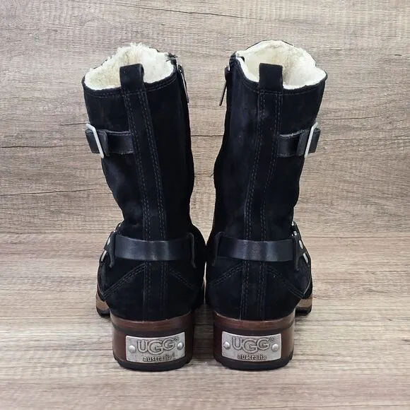 UGG Endell Women's Size 9 Black Harness Biker Suede Boots (5604)