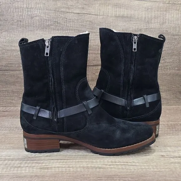 UGG Endell Women's Size 9 Black Harness Biker Suede Boots (5604)