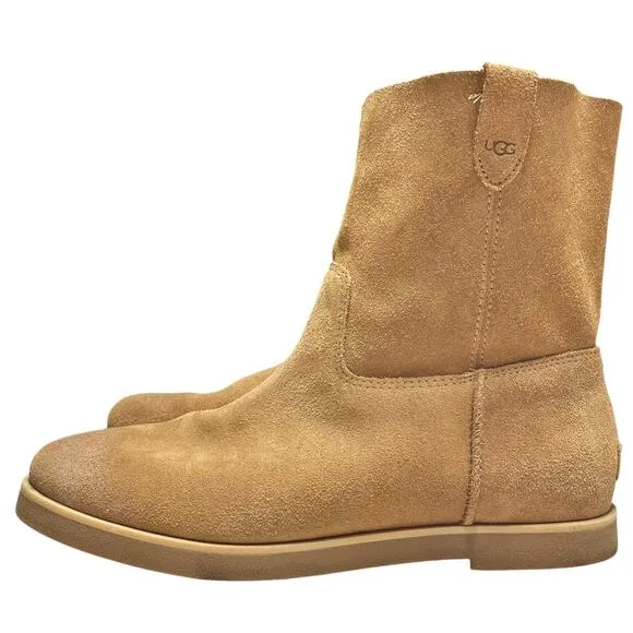 UGG Josefene Short Suede Pull-On Boots in Chestnut Brown Size 10
