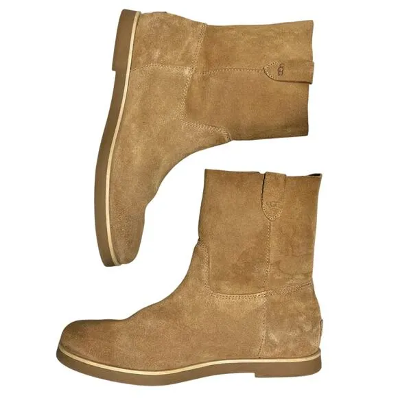 UGG Josefene Short Suede Pull-On Boots in Chestnut Brown Size 10