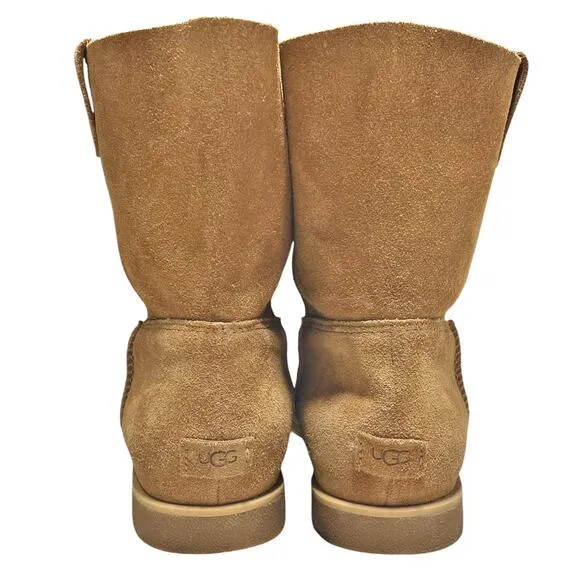 UGG Josefene Short Suede Pull-On Boots in Chestnut Brown Size 10