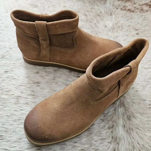 UGG Josefene Cuff Women's Suede Ankle Zip Boots in Chestnut Size 11 NEW