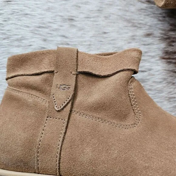 UGG Josefene Cuff Women's Suede Ankle Zip Boots in Chestnut Size 11 NEW