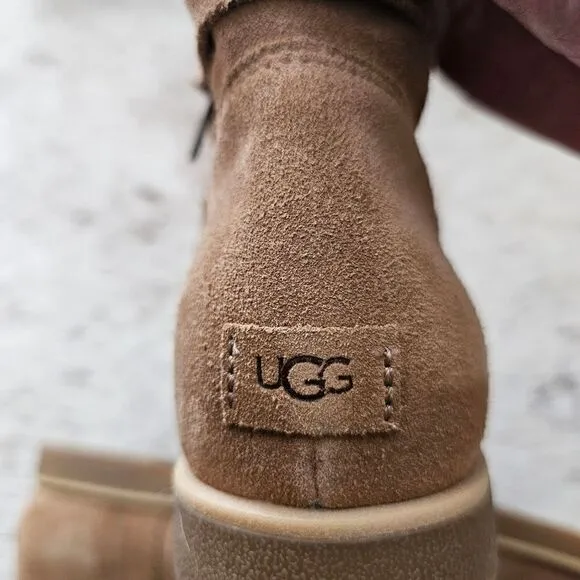 UGG Josefene Cuff Women's Suede Ankle Zip Boots in Chestnut Size 11 NEW