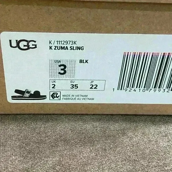 Ugg k sling Zumba black sandals girls youth Sz 3. New in box
