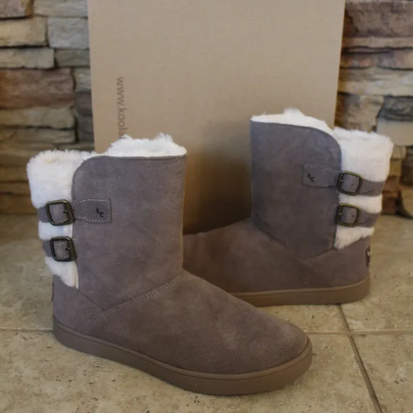 UGG‎ KOOLABURRA GIRL'S SUEDE BUCKLE BOOTS GRAY