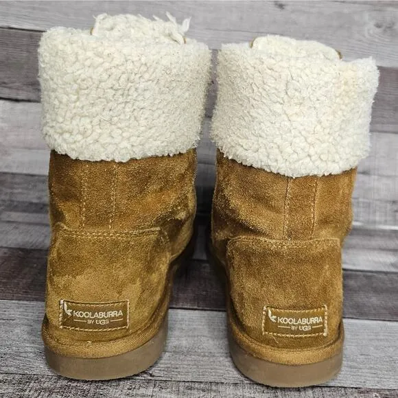 UGG KOOLABUURA Ankle BOOTS BOOTIES 1121540K Suede Fur Brown Zip Up Big Girl 4
