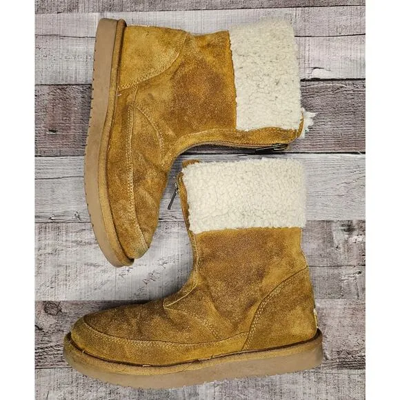 UGG KOOLABUURA Ankle BOOTS BOOTIES 1121540K Suede Fur Brown Zip Up Big Girl 4