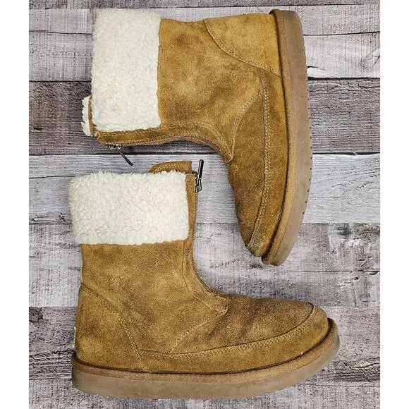 UGG KOOLABUURA Ankle BOOTS BOOTIES 1121540K Suede Fur Brown Zip Up Big Girl 4