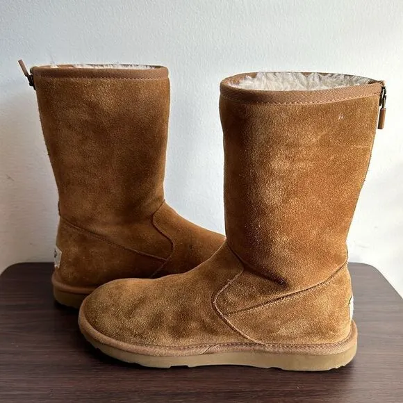 UGG Lil Sunshine II Back Zipper Tall Suede Boots Chestnut Tan Sz 4