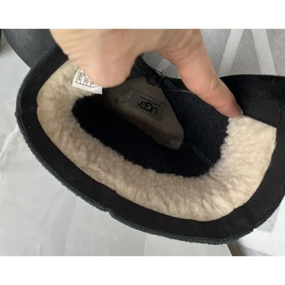 Ugg Lorna Mid Black Boots Leather Suede Zip Fur Wool Lining Sz 7