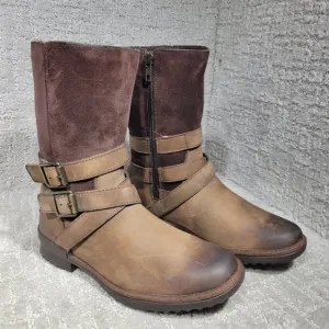 UGG Lorna Women's Size 6 US Brown Suede Leather Sheepskin Buckle Side Zip Boots