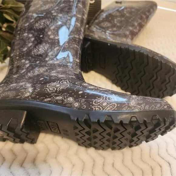 UGG SHAYE TALL BANDANA PAISLEY BLUE RAIN BOOTS SIZE 7