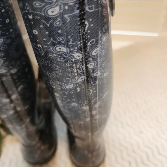 UGG SHAYE TALL BANDANA PAISLEY BLUE RAIN BOOTS SIZE 7