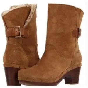 UGG Suede Amoret Clog Heel Boots