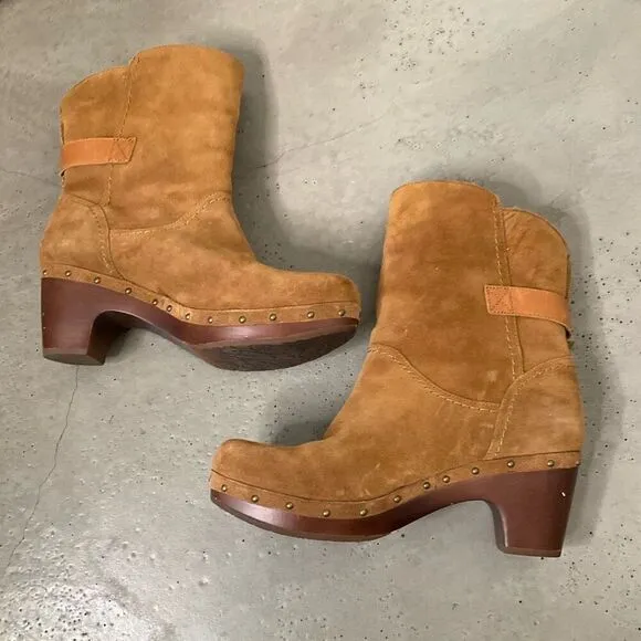 UGG Suede Amoret Clog Heel Boots