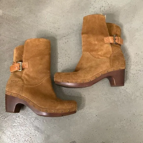 UGG Suede Amoret Clog Heel Boots