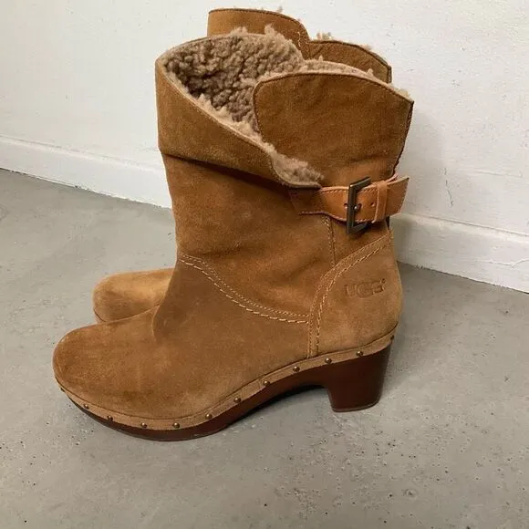 UGG Suede Amoret Clog Heel Boots