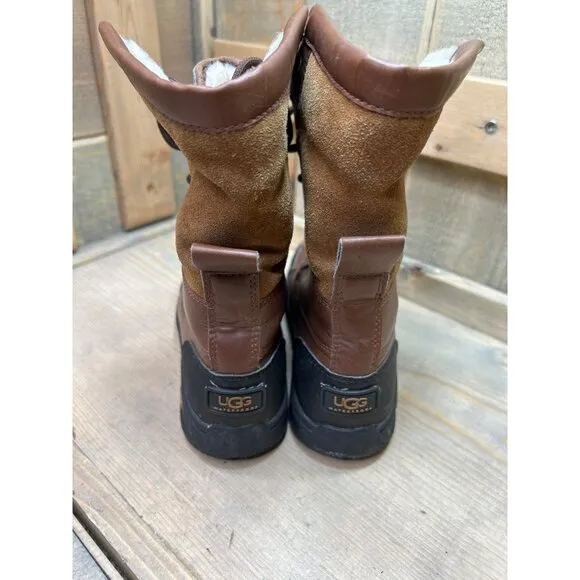UGG US1 Youth Waterproof Brown Leather &amp; Suede Winter Boots
