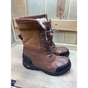 UGG US1 Youth Waterproof Brown Leather &amp; Suede Winter Boots