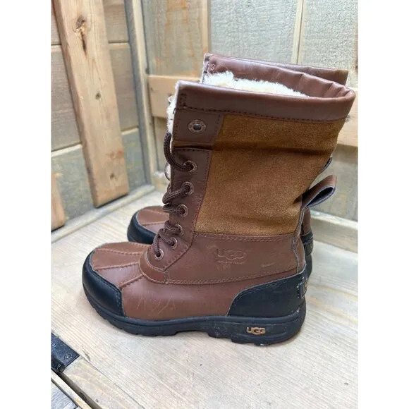 UGG US1 Youth Waterproof Brown Leather &amp; Suede Winter Boots